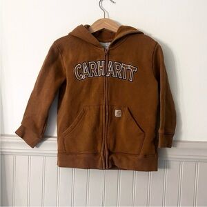 Carhartt Boys 4T Kids Tan Brown Full Zip-Up Logo Hoodie Sweatshirt